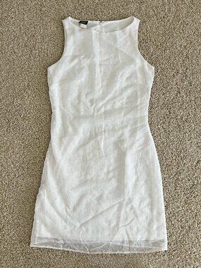 Y2K White Bridal Eyelet Lace Sleeveless Shift Dress Spring French Curve Size S